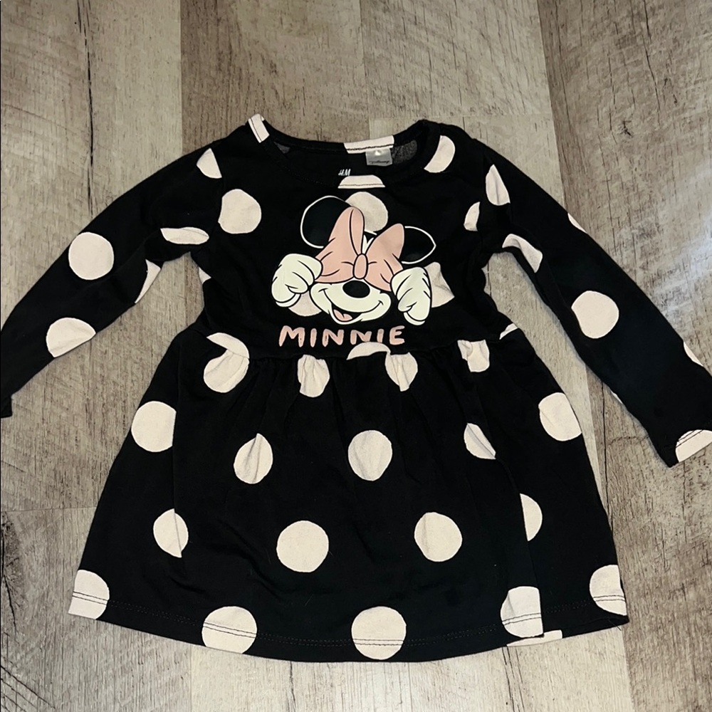 Black Minnie Mouse Polka Dot Kids Dress with Pink Accent